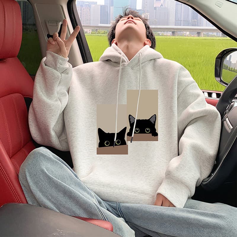 トレーナー　メンズ 覗き見ねこさん ゆったりパーカー