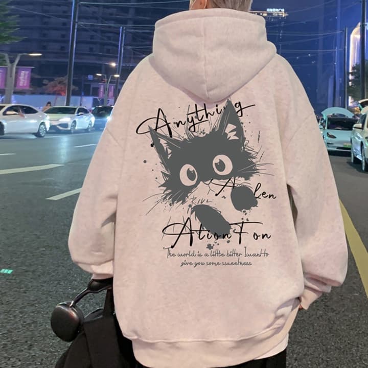 トレーナー　メンズ 粋な猫イラスト付きパーカー
