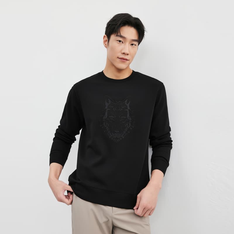 トレーナー　メンズ 狼紋様 刺繍入り スウェット