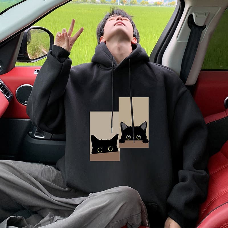 トレーナー　メンズ 覗き見ねこさん ゆったりパーカー