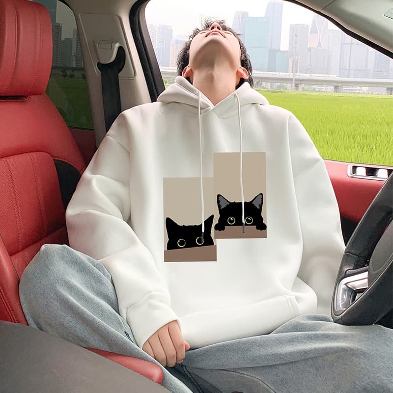 トレーナー　メンズ 覗き見ねこさん ゆったりパーカー