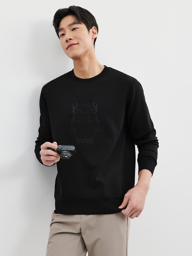 トレーナー　メンズ 狼紋様 刺繍入り スウェット