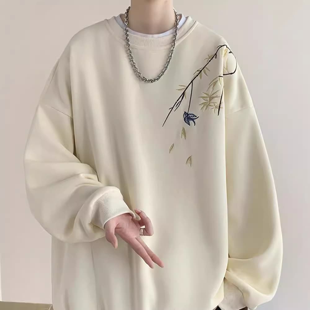 トレーナー メンズ 和風刺繍入り 落ち着き漂うトレーナー