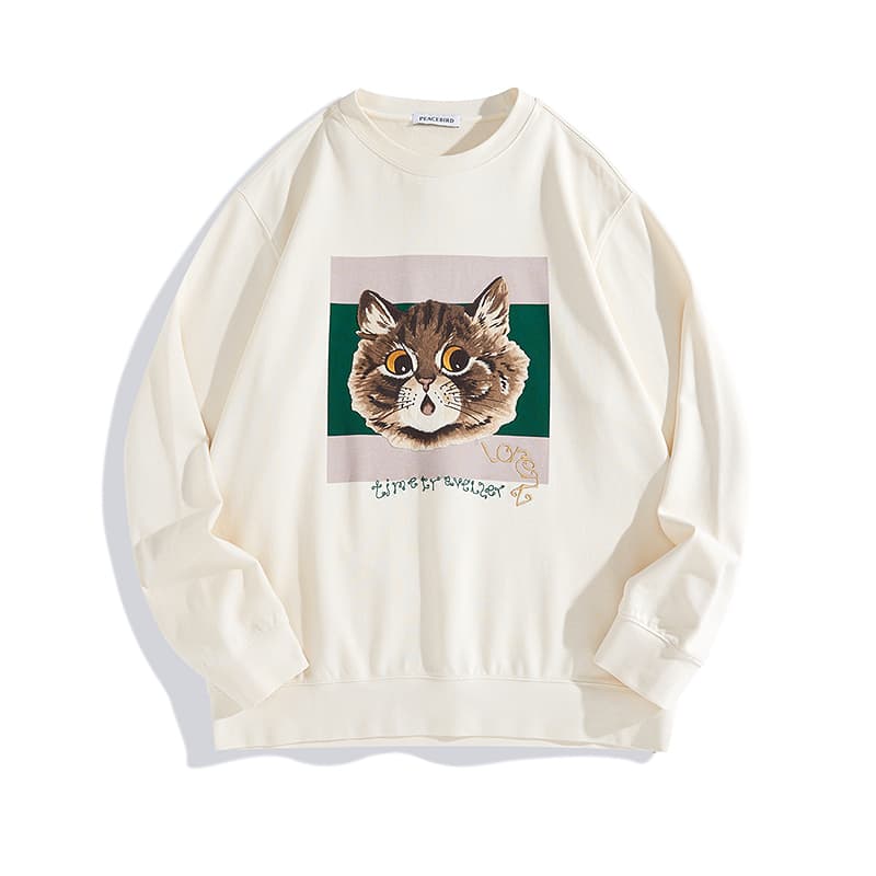 トレーナー メンズ トレーナー メンズ 猫ちゃんアート刺繍トレーナー