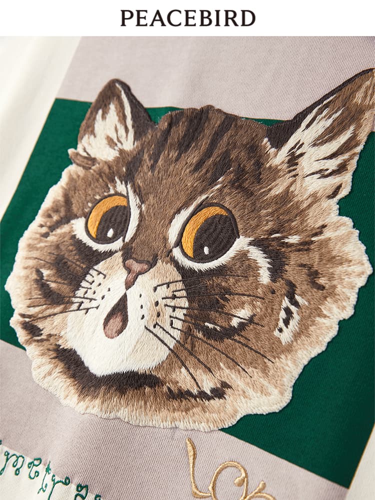 トレーナー メンズ トレーナー メンズ 猫ちゃんアート刺繍トレーナー