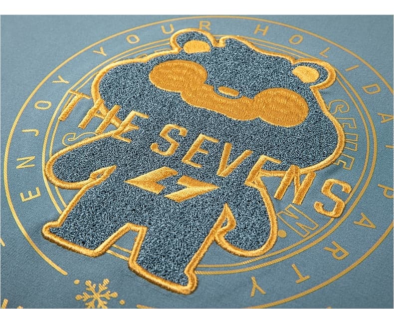 トレーナー メンズ クマ刺繍 重ね着風 ゆったりトレーナー