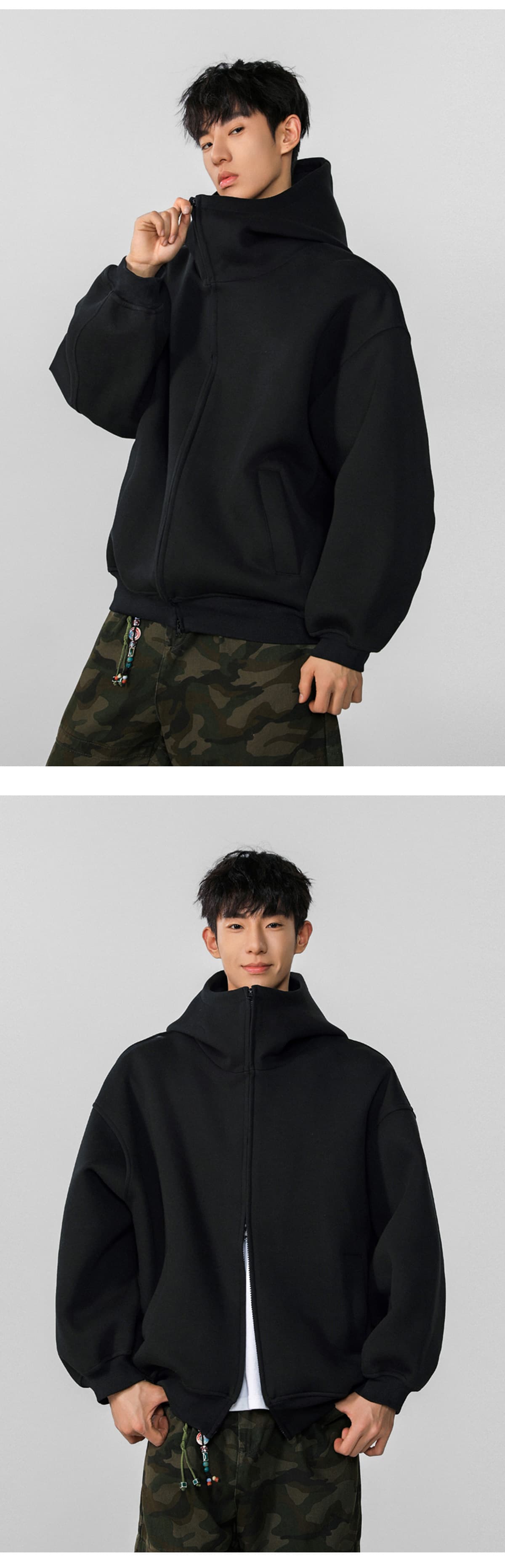 トレーナー メンズ ゆったりシルエット フード付き ジップアップ