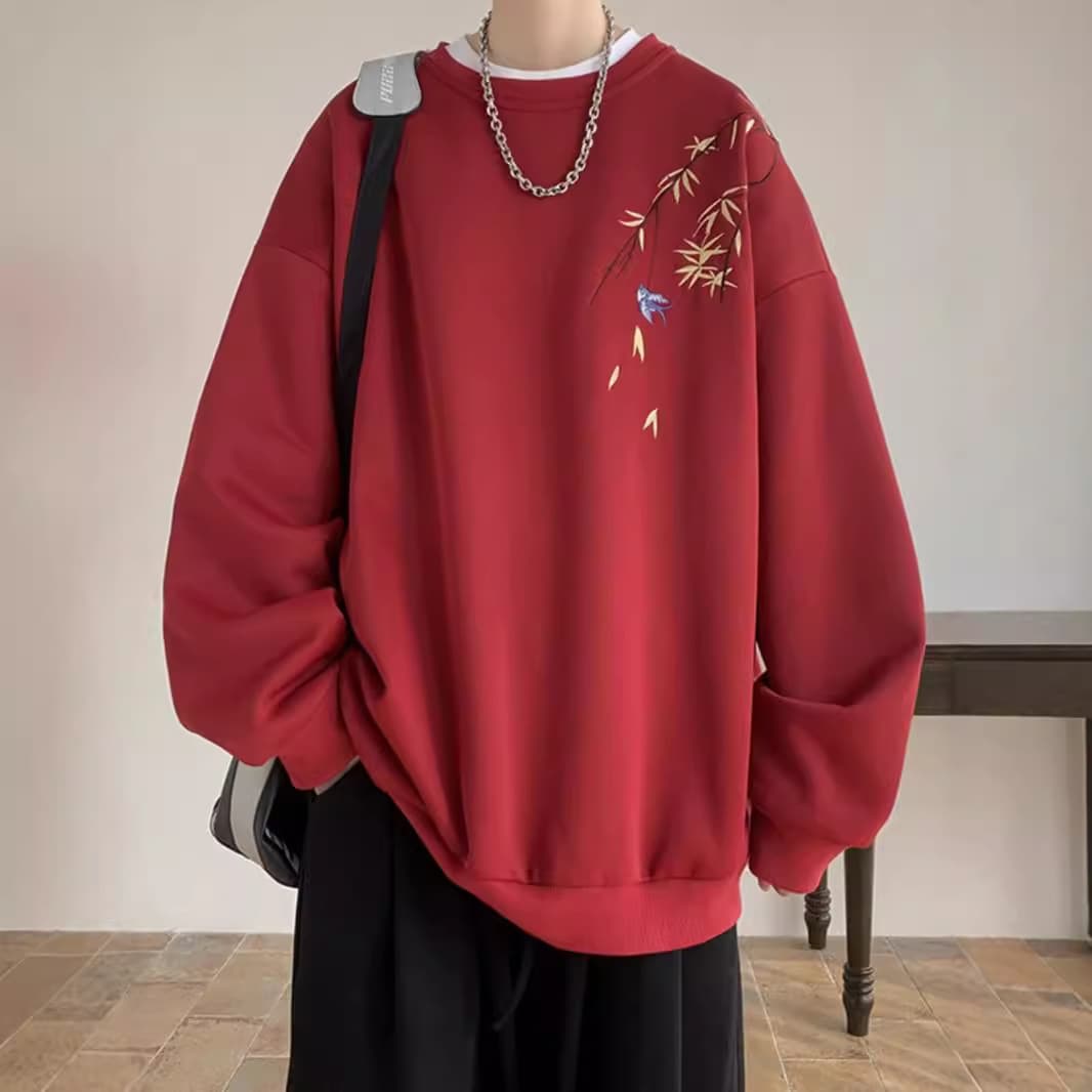 トレーナー メンズ 和風刺繍入り 落ち着き漂うトレーナー