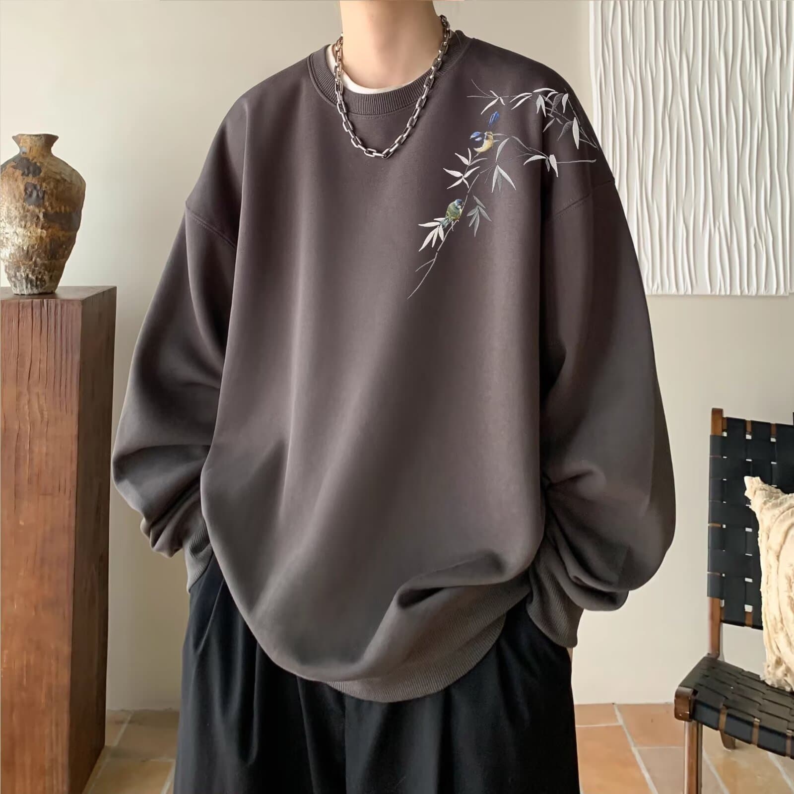 トレーナー メンズ 和風刺繍入り 落ち着き漂うトレーナー
