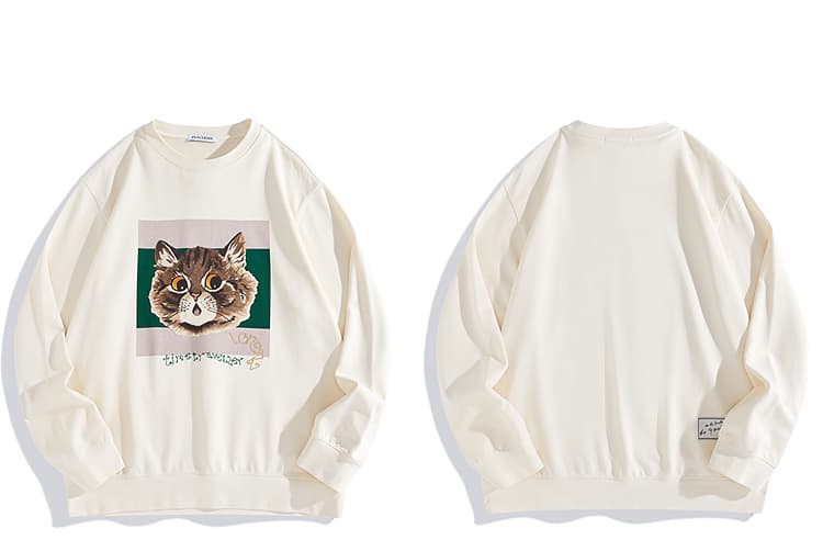 トレーナー メンズ トレーナー メンズ 猫ちゃんアート刺繍トレーナー